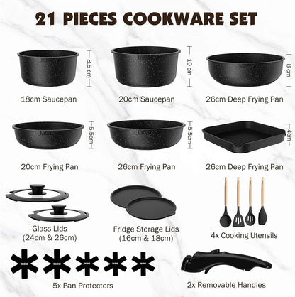 Batterie de cuisine 21 pièces, sans PFOA