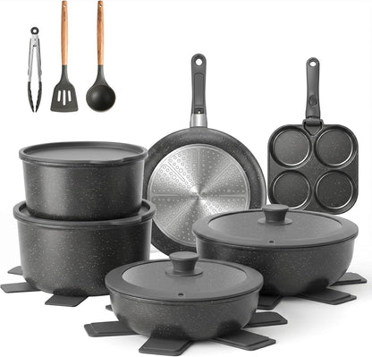 20 Pièces Set de Poêles et Casseroles Antiadhésives