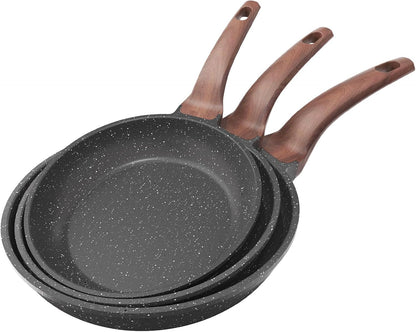 Ensemble de poêles antiadhésives, 3 pièces – Poêles en granit de 20/24/28 cm,sans PFOA