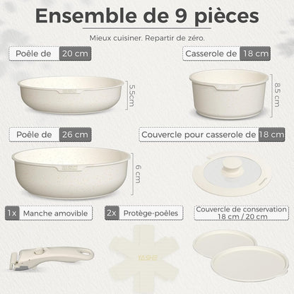 Batterie de cuisine 9 pièces, sans PFOA