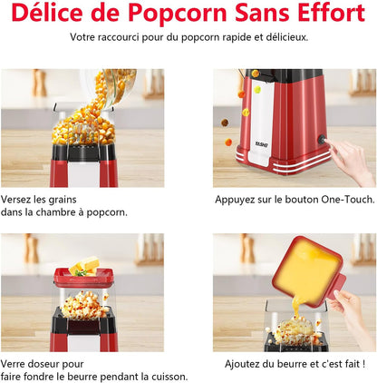 Macchina per popcorn retrò, macchina per popcorn ad aria calda da 1200 W con misurino