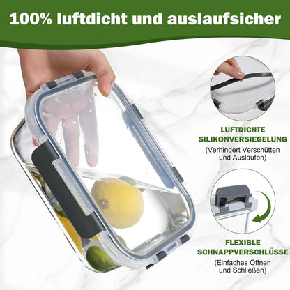 Set di 5 contenitori per il pranzo in vetro riutilizzabili, senza BPA