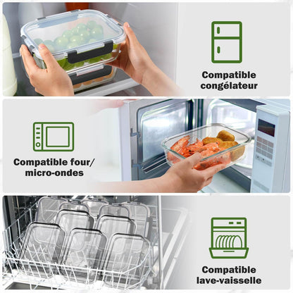Lot de 10 Lunch Box Verre Réutilisables, Sans BPA