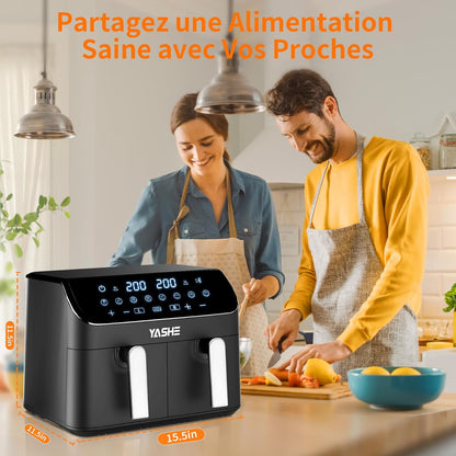 Friggitrice ad Aria 2 Scomparti, Friggitrice Senza Olio da 9L con 2 Cestelli
