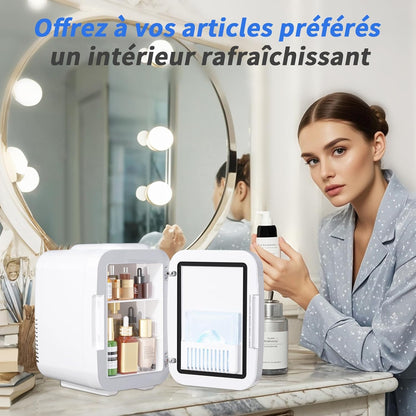 Petit Frigo de 4L Portable, Frigo Skincare avec Miroir LED