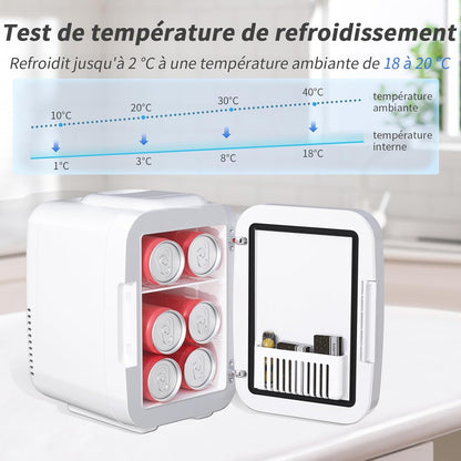 Petit Frigo de 4L Portable, Frigo Skincare avec Miroir LED