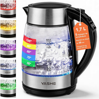 Bouilloire Électrique Temperature Reglable en Verre 1,7L, 2200W Ébullition Rapide