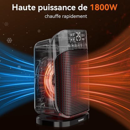 Chauffage d'appoint 1800W, Radiateur électrique en céramique PTC avec thermostat, minuterie 24h, télécommande
