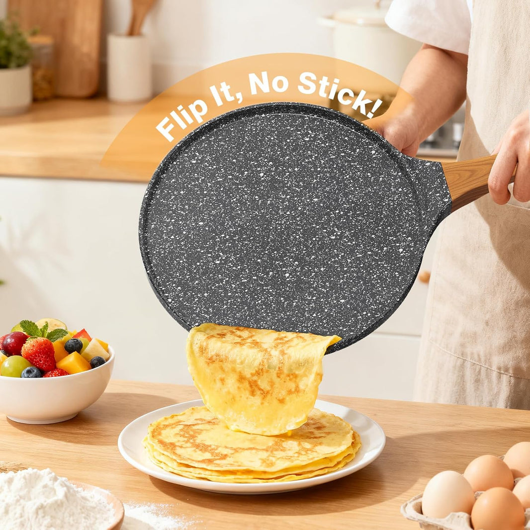 Crêpière Antiadhésive 26 cm, Poêle à Crêpes Plate Compatible Induction