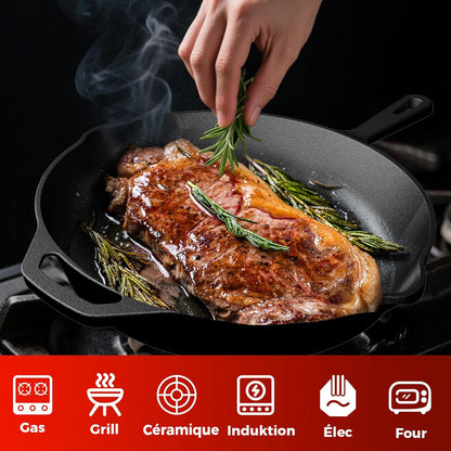 Poêle en Fonte – Poêle Robuste pour Œufs, Omelettes & Plus