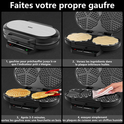 Machine À Gauffre Coeur, 10 Gaufres Classiques En Forme De Cœur Avec Revêtement Antiadhésif