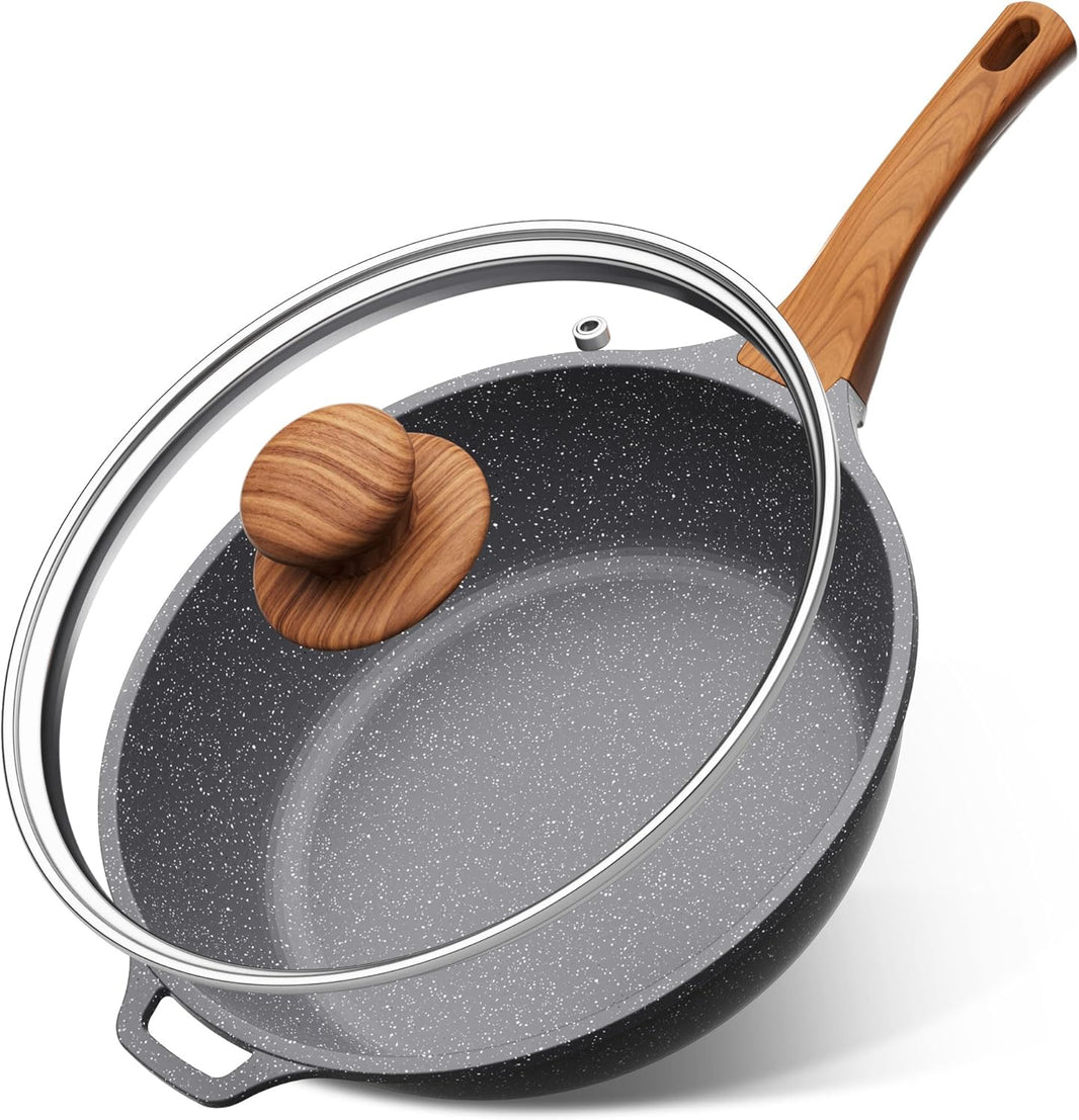 Poêle haute avec couvercle – Poêle antiadhésive en granit, compatible induction