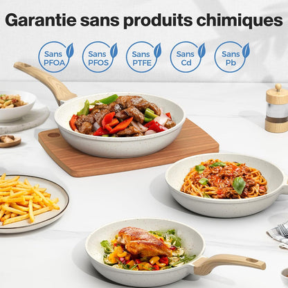 Ensemble de poêles antiadhésives, 3 pièces – Poêles en granit de 20/24/28 cm,sans PFOA