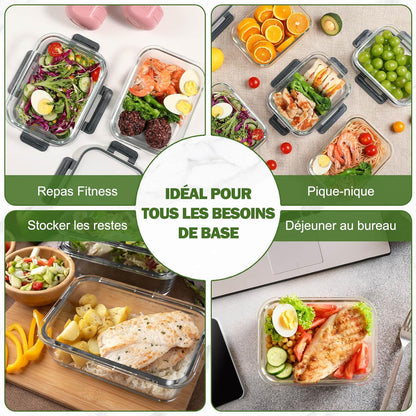 Lot de 12 Lunch Box Verre Réutilisables, Sans BPA