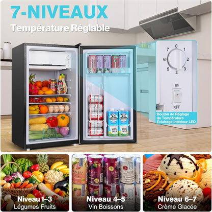 92L Small Fridge with Freezer, Integrated Compact Bottle Holder