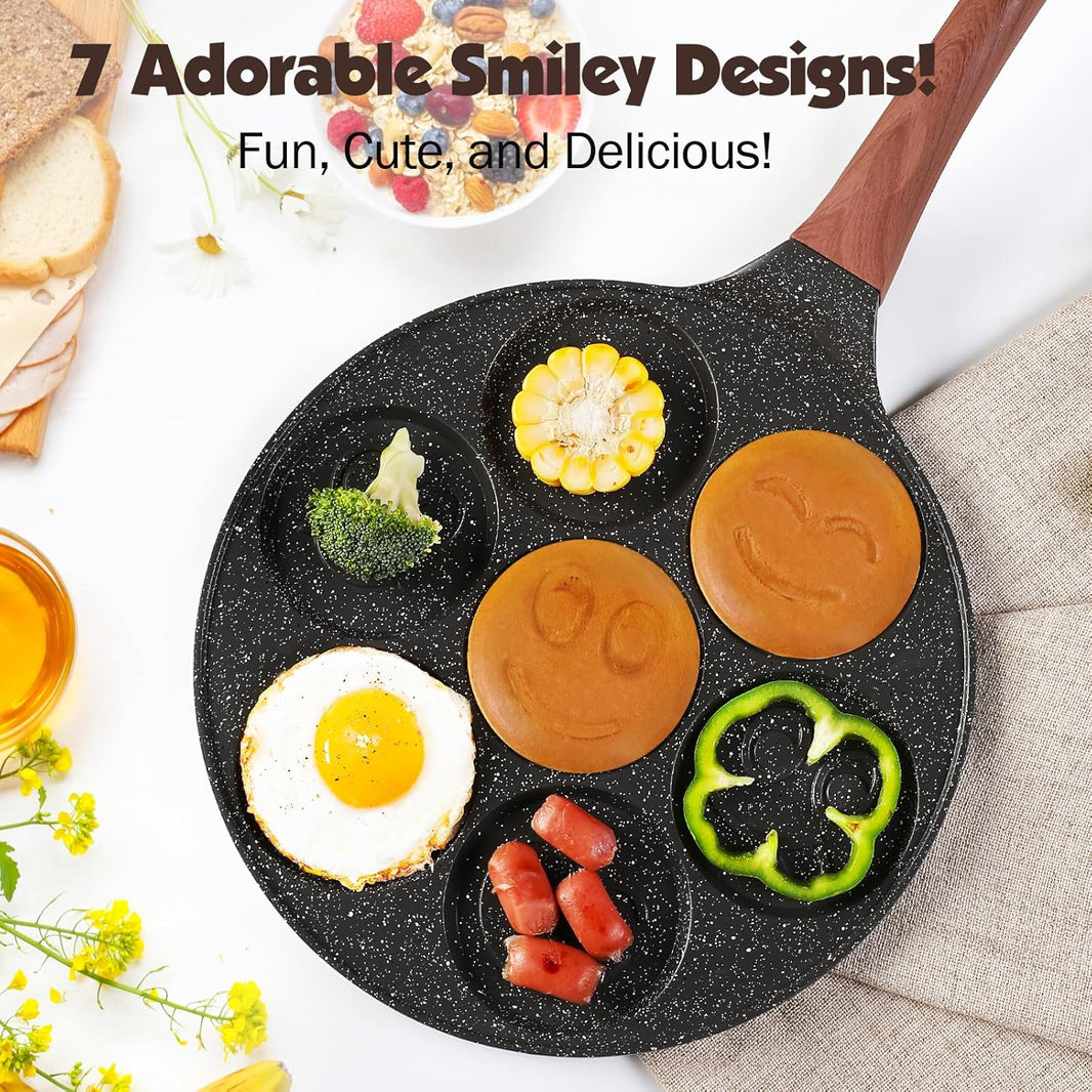 Poêle à Pancakes en Forme de Sourire, Poêle à Crêpes Antidérapante à 7 Trous
