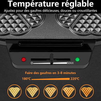 Machine À Gauffre Coeur, 10 Gaufres Classiques En Forme De Cœur Avec Revêtement Antiadhésif