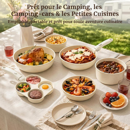 20 Pièces Set de Poêles et Casseroles Antiadhésives