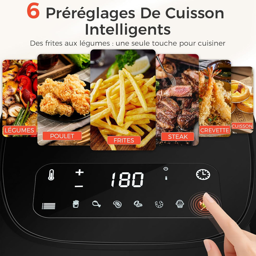 Air Fryer 4,2 L-Friteuse sans huile, Jusqu’à 4 personnes, 6 Programmes LED