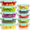 Set di 10 contenitori per il pranzo in vetro riutilizzabili, senza BPA