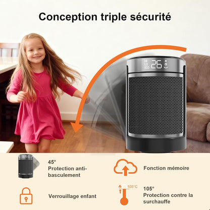 Chauffage d'appoint électrique, Céramique PTC 1500W Radiateur Soufflant, Télécommande