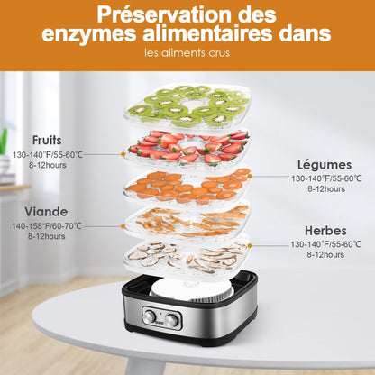 Déshydrateur Alimentaire, 5 Plateaux Réglables en Hauteur