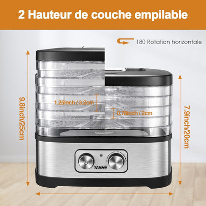 Déshydrateur Alimentaire, 5 Plateaux Réglables en Hauteur