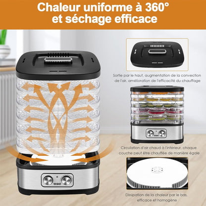 Déshydrateur Alimentaire, 5 Plateaux Réglables en Hauteur