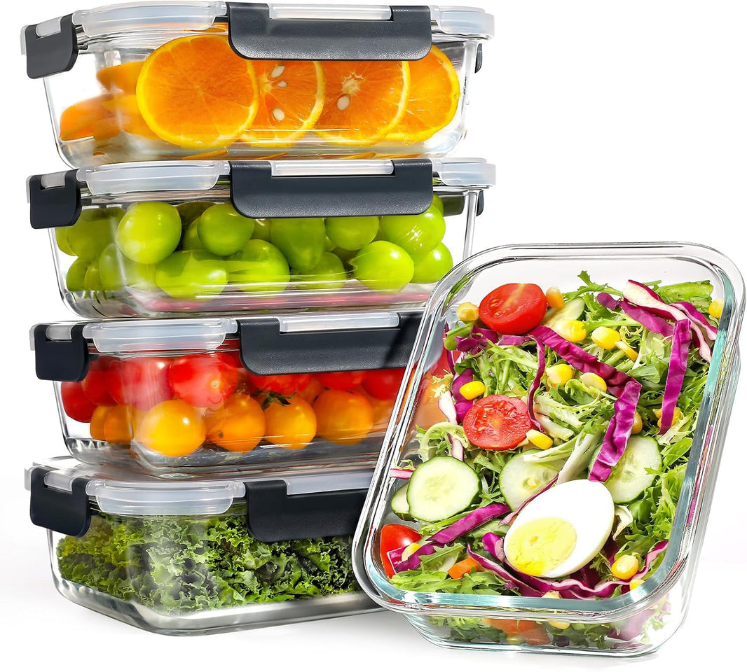 Set di 5 contenitori per il pranzo in vetro riutilizzabili, senza BPA