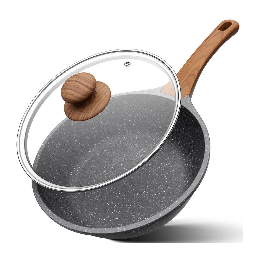Poêle haute avec couvercle – Poêle antiadhésive en granit, compatible induction