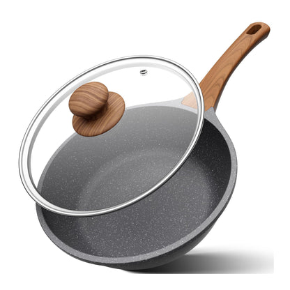 Poêle haute avec couvercle – Poêle antiadhésive en granit, compatible induction