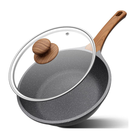 Poêle haute avec couvercle – Poêle antiadhésive en granit, compatible induction