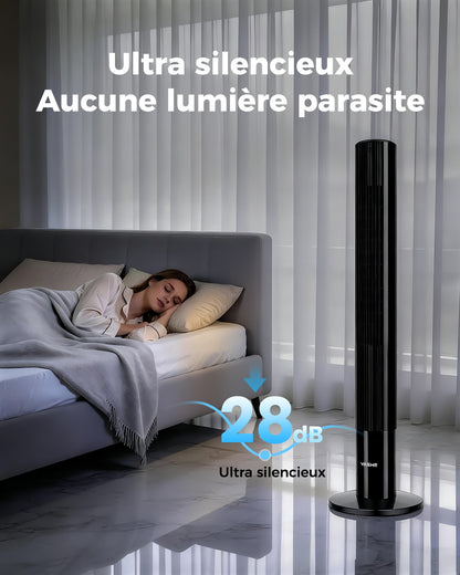 Ventilateur tour silencieux , 3 vitesses-oscillation- minuterie-mode nuit-télécommande-afficheur LED éteignable