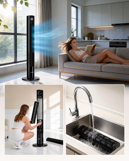 Ventilateur tour numérique , 3 vitesses-oscillation-minuterie- mode nuit- télécommande- afficheur LED éteignable